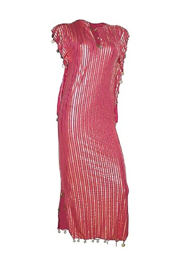 جلابية شرقية نانسي ليكرا فوشيا فى ذهبي - Image 1